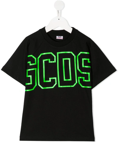 Gcds Kids' Logo-print Cotton T-shirt In Black