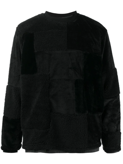 White Mountaineering Fleece Patchwork Sweater In Black