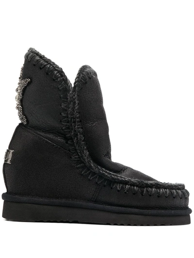 Mou Embellished-star Shearling Boots In Black