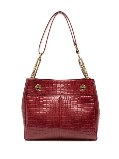 Saint Laurent Claude Crocodile-effect Tote Bag In Red