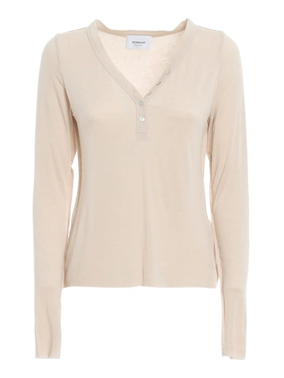 Dondup Soft Serafino Long Sleeves T-shirt In Beige