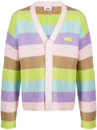 Gcds Wool Blend Striped Cardigan In Multicolor