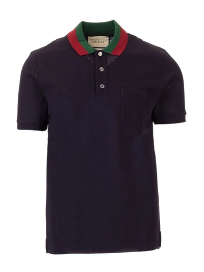 Gucci Web Collar Polo Shirt In Blue