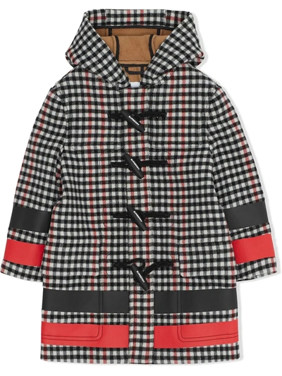 Burberry Kids' Check-print Wool Duffle Coat In Black