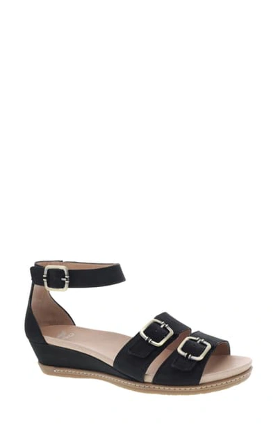 Dansko Astrid Wedge Sandal In Black Nubuck Leather