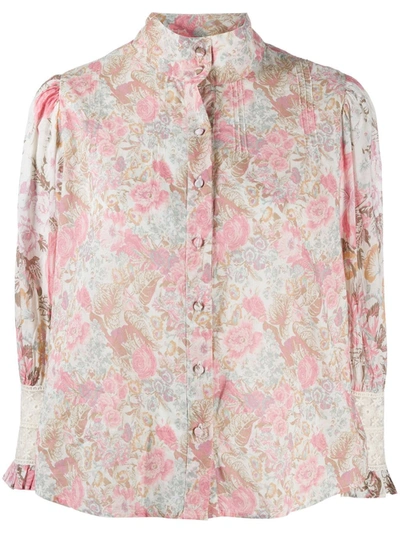 Loveshackfancy Brooke Floral Lace Detail Cotton Button-up Blouse In Pink