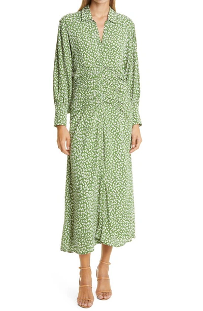 Bytimo Autumn Floral Ruched Midi Dress In Apple