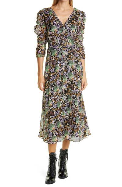 Bytimo Floral Organza Ruched Dress In Camouflage