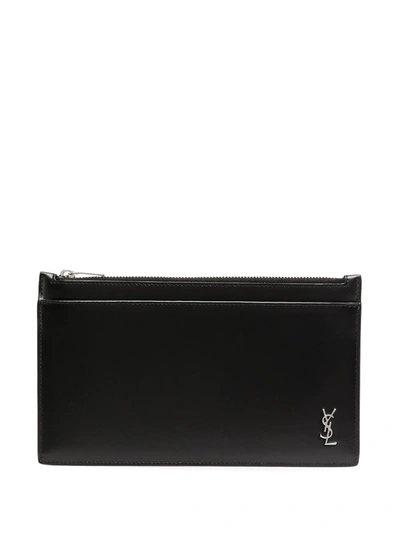 Saint Laurent Mens Logo-plaque Zipped Pouch In Black