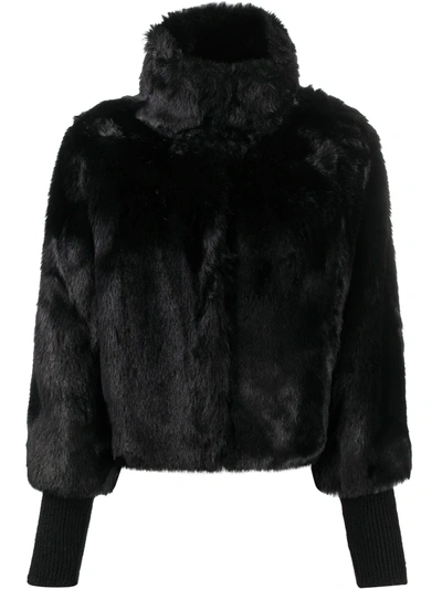 Patrizia Pepe Knitted Sleeve Faux Fur Coat In Black