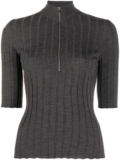 Mrz Ribbed-knit Zipped Top In Grey
