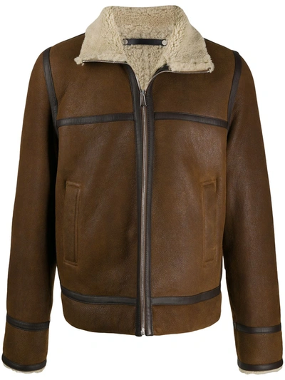 Ps By Paul Smith Leather Sherpa Jacket In Brown