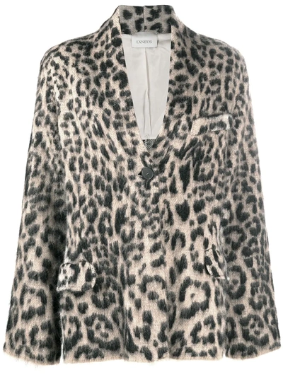 Laneus Leopard-print Button-up Jacket In Black