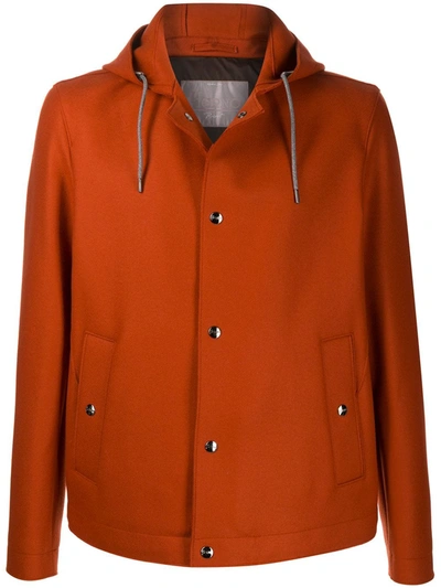 Herno Snap-fastening Hooded Jacket In Orange