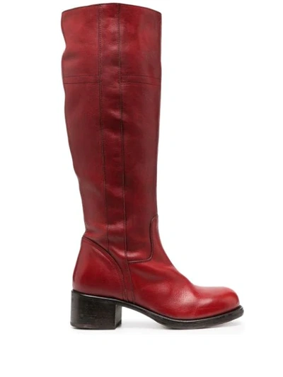 Moma Knee-high Leather Boots In Red