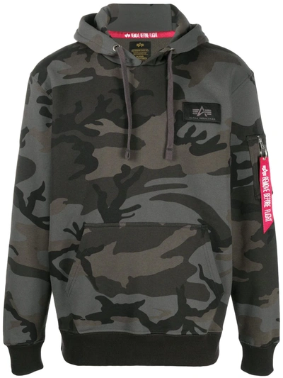 Alpha Industries Camouflage-print Long-sleeved Hoodie In Grey