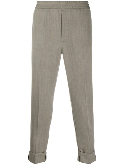 Neil Barrett Herringbone-pattern Slim-fit Trousers In Brown