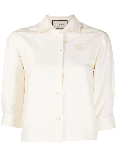 Gucci Logo-embroidered Blouse In Neutrals