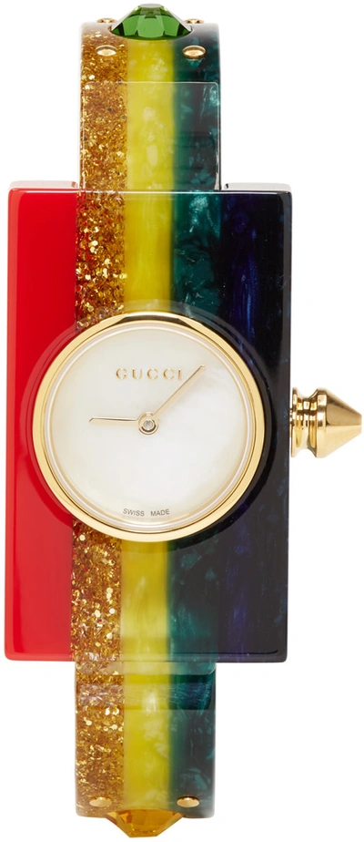 Gucci Embellished Plexiglas And Gold-tone Watch In Multicolor