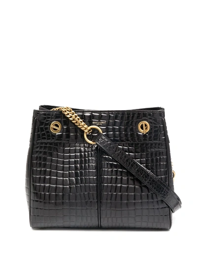 Saint Laurent Claude Crocodile-effect Tote Bag In Black