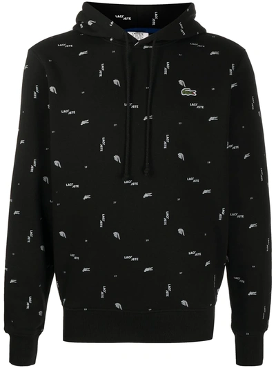 Lacoste Live All Over Print Hoodie In Black