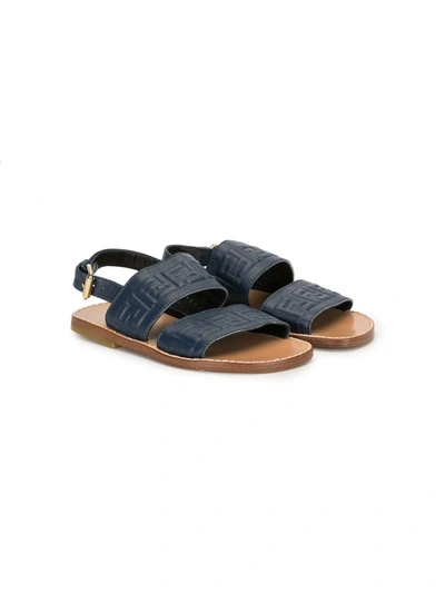 Fendi Kids Logo Double Band Sandals In Blue