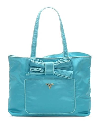Pre-owned Prada Bow Detail Tote Bag In Blue