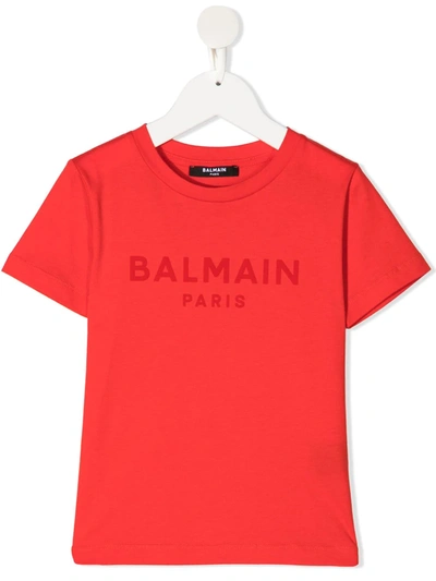 Balmain Kids' Logo Print T-shirt In Red