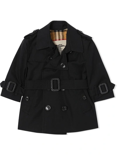 Burberry Babies' Kids Belted Cotton Trench Coat (6-24 Months) In Black