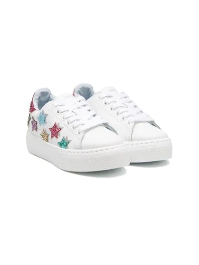 Chiara Ferragni Kids' White/multicoloured Leather Star Patch Platform Trainers From