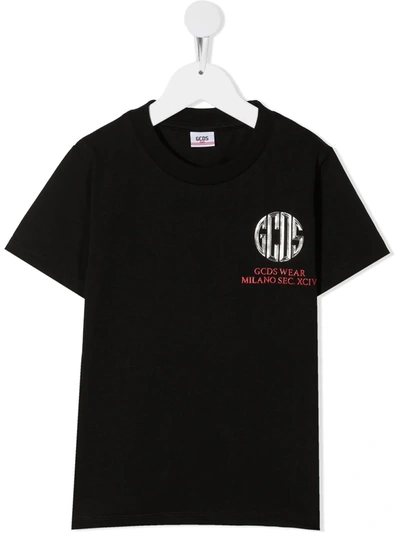 Gcds Kids' Logo-print Cotton T-shirt In Black