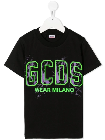 Gcds Kids' Logo-print Cotton T-shirt In Black