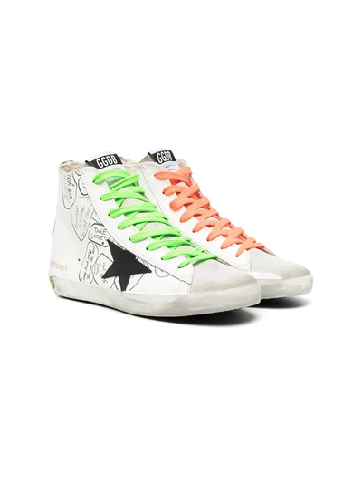 Golden Goose Kids' High Top Graffiti Print Trainers In White