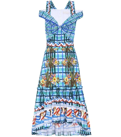 Peter Pilotto Woman Cold-shoulder Printed Cotton-poplin Midi Dress Blue