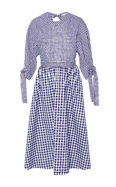 Rosetta Getty Tie Sleeve Open Back Gingham Check Shirting Dress In Plaid