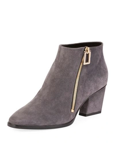 Roger Vivier Skyscraper Suede Side-zip Bootie, Gray