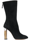 Alexander Mcqueen Metallic-heel Suede Ankle Boots In Black