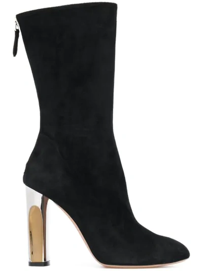 Alexander Mcqueen Metallic-heel Suede Ankle Boots In Black