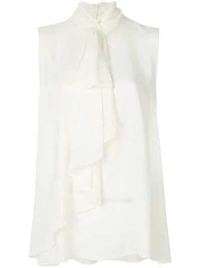 Alexander Mcqueen Draped Pussy-bow Silk-georgette Blouse In Plaster