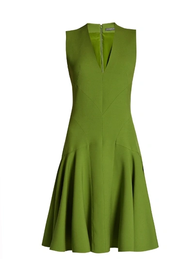 Alexander Mcqueen V-neck Wool-blend Sleeveless Dress In Moss-green