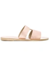 Ancient Greek Sandals Apteros Cutout Metallic Textured-leather Slides In Pink