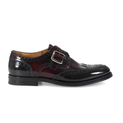Church's Women's Burgundy Leather Monk Strap Shoes