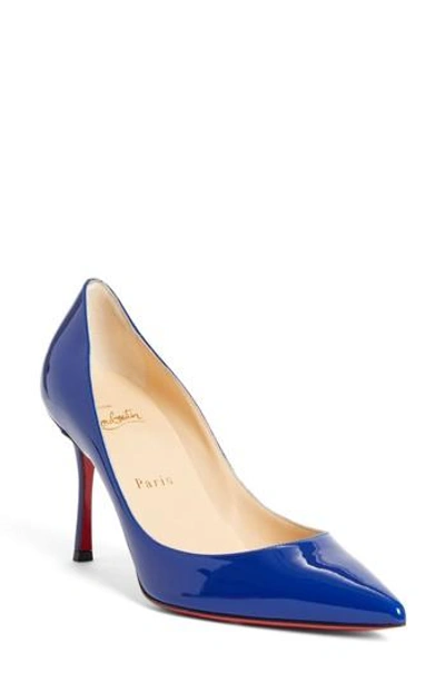 Christian Louboutin Decoltish Pointy Toe Pump In Navy Patent