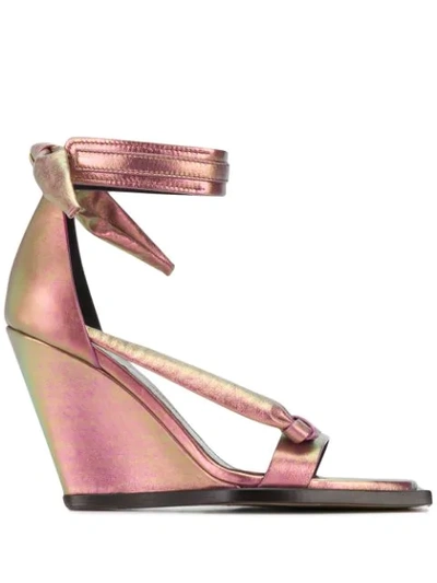 Rick Owens Single Bow 100mm Wedge Sandals In Pink