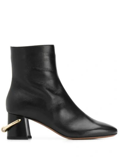 L'autre Chose High Heels Ankle Boots In Black Leather