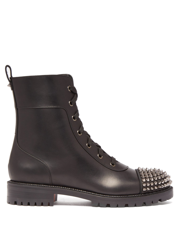 Christian Louboutin Spiked Leather Ankle Boots In Black | ModeSens