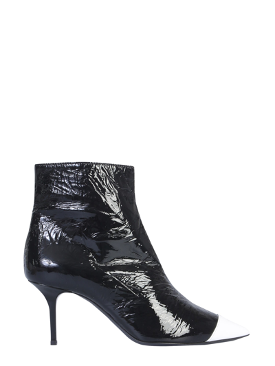 Msgm Pointed Ankle Boots In Black Patent Leather