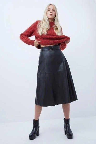 French Connection Arlan Leather Midi Skirt- Black- 73pai