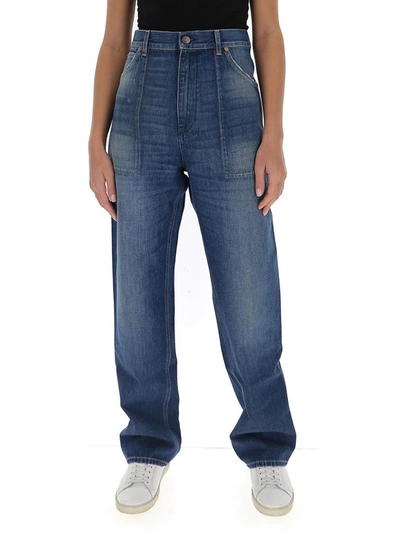 Gucci Eco Washed Denim Cargo Jeans In Blue