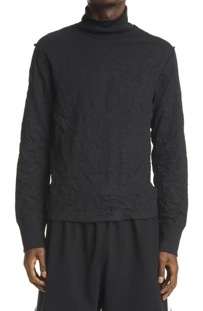 Balenciaga Mock Neck Wrinkled Fleece Top In Black